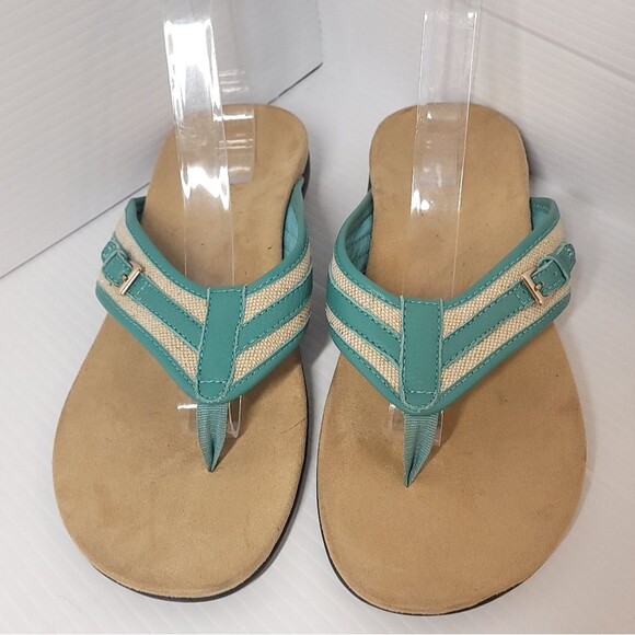 Vionic Marisa Orthotic Gold Buckles Teal w Gold Shimmer Sandals Flip Flops 9 - Picture 5 of 10